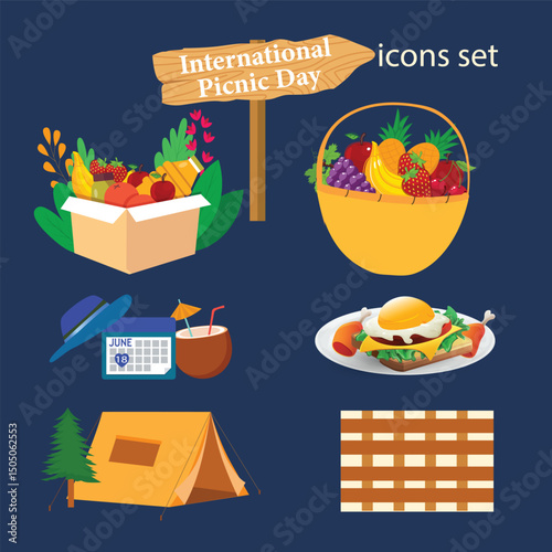 picnic, Camping, outdoor adventure icon set. Bundle of simple picnic color Icons editable vector illustration.