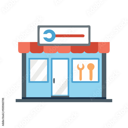 Vector illustration of repair shop front view icon, isolated on white background