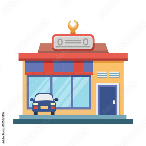 Vector illustration of repair shop front view icon, isolated on white background