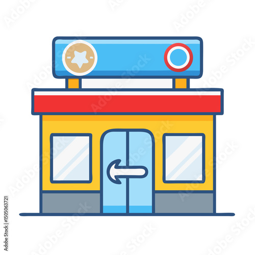Vector illustration of repair shop front view icon, isolated on white background