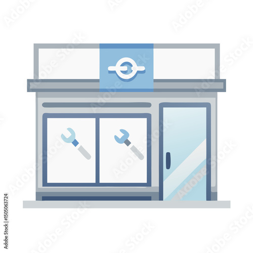 Vector illustration of repair shop front view icon, isolated on white background