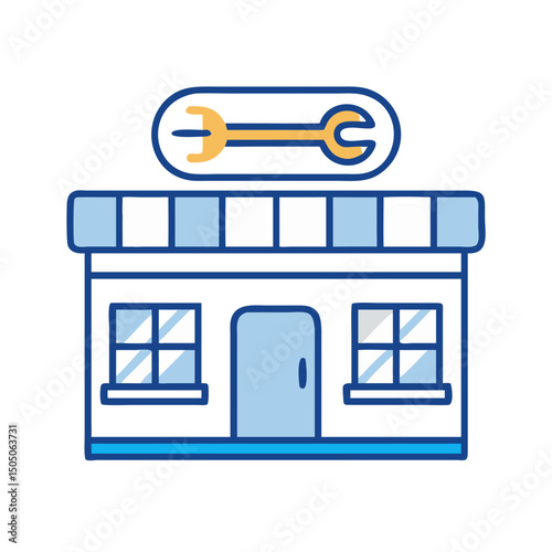 Vector illustration of repair shop front view icon, isolated on white background