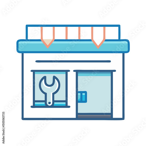 Vector illustration of repair shop front view icon, isolated on white background