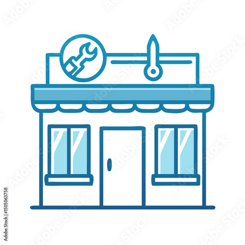 Vector illustration of repair shop front view icon, isolated on white background