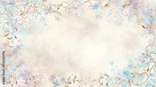 border of pastel watercolor vines and florals framing soft parchment background