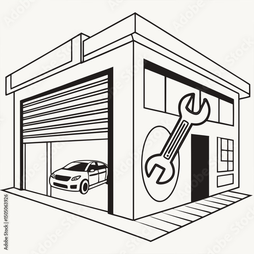 Vector illustration of repair shop front view icon, isolated on white background