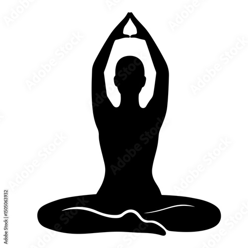 A person in a yoga pose, illustrated in a simple black silhouette.