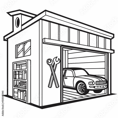 Vector illustration of repair shop front view icon, isolated on white background