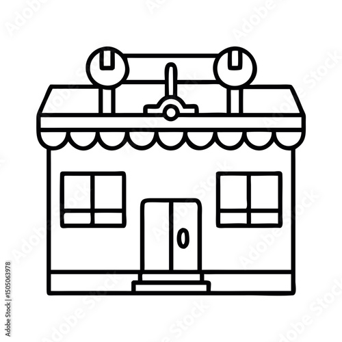 Vector illustration of repair shop front view icon, isolated on white background
