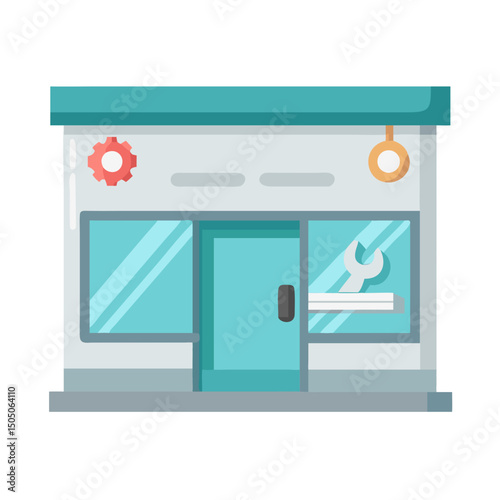 Vector illustration of repair shop front view icon, isolated on white background