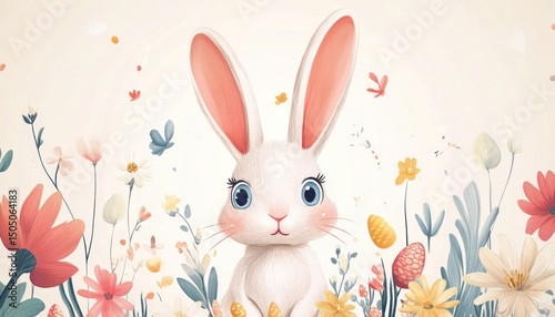 Easter-themed typography with a cheerful bunny illustration, perfect for seasonal decorations.