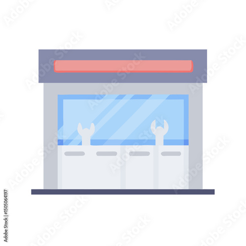 Vector illustration of repair shop front view icon, isolated on white background