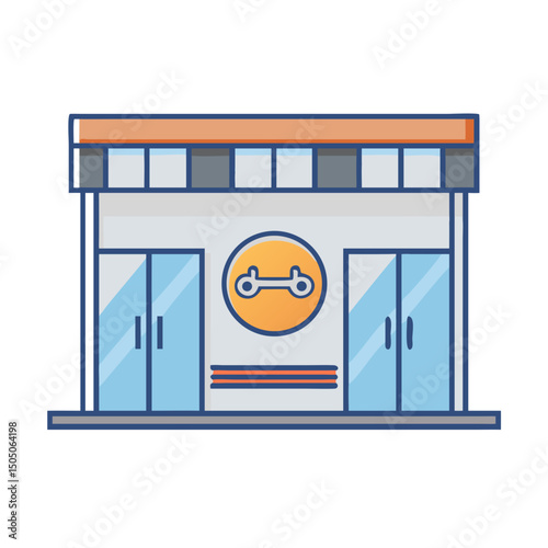 Vector illustration of repair shop front view icon, isolated on white background
