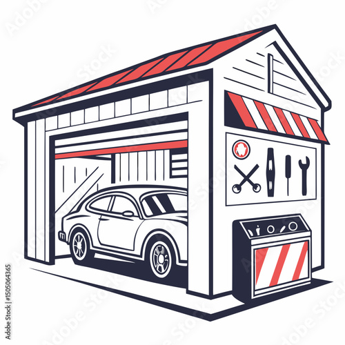 Vector illustration of repair shop front view icon, isolated on white background