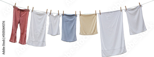 Clothesline Laundry Pink Pants Towels Shirts Hanging Outdoors to Dry