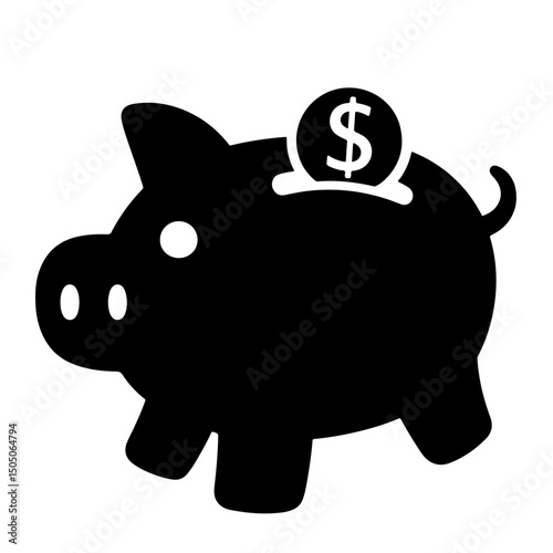 A piggy bank with a coin on top, illustrated in a simple black silhouette.