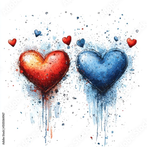 Colorful Heart Illustrations Representing Love with Unique Artistic Touch in White Background