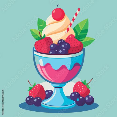 Vector illustration of a Delicious fruit parfait dessert.