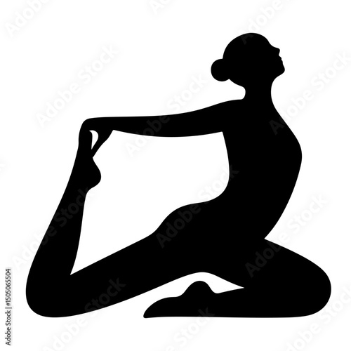 A woman performing a yoga pose, illustrated in a minimalist black silhouette.