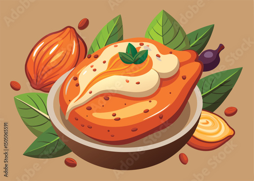 Delicious nut dish with creamy topping.
