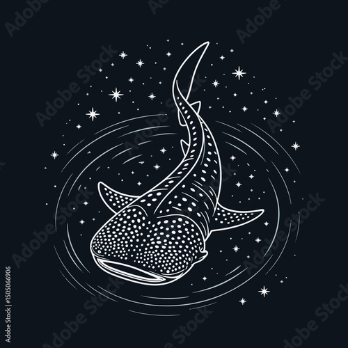 blue whale night scenery line art illustration premium quality