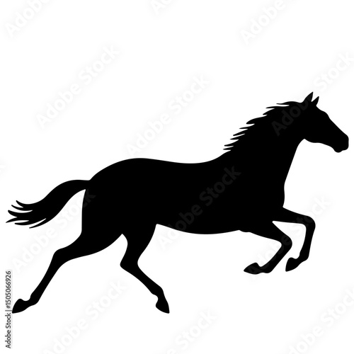 A black silhouette of a horse running, conveying speed and grace.