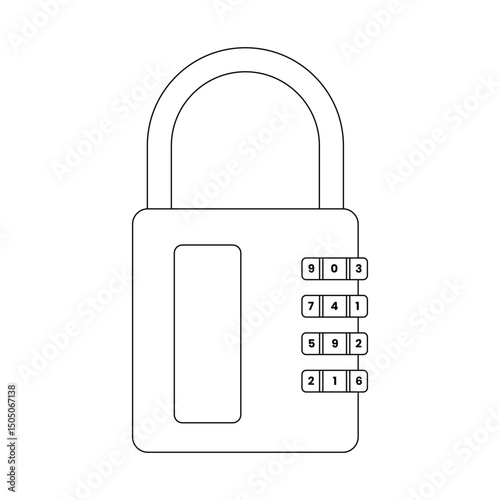 Combination Padlock Outline Icon Illustration on White Background