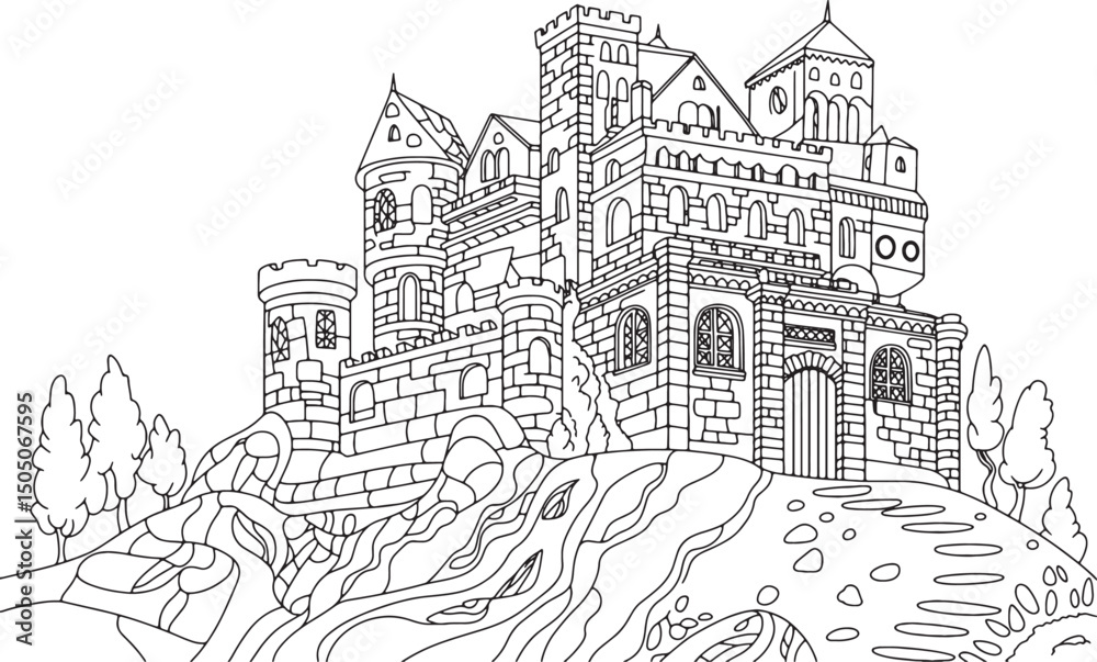 Obraz premium castle drawing line art design illustration premium quality
