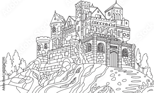 castle drawing line art design illustration premium quality