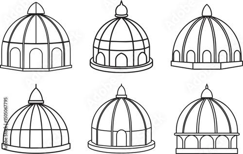 Set of Dome outline vector illustration line art	