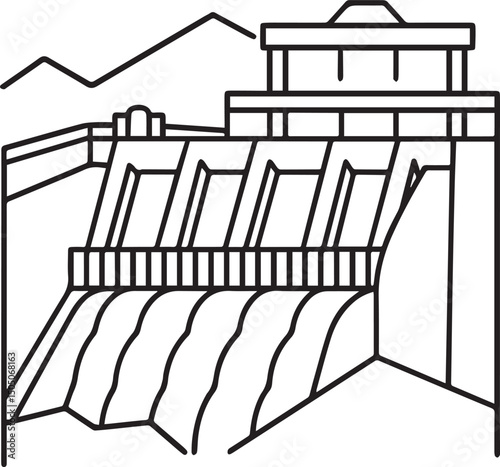 Dam outline vector illustration line art	