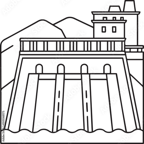 Dam outline vector illustration line art	