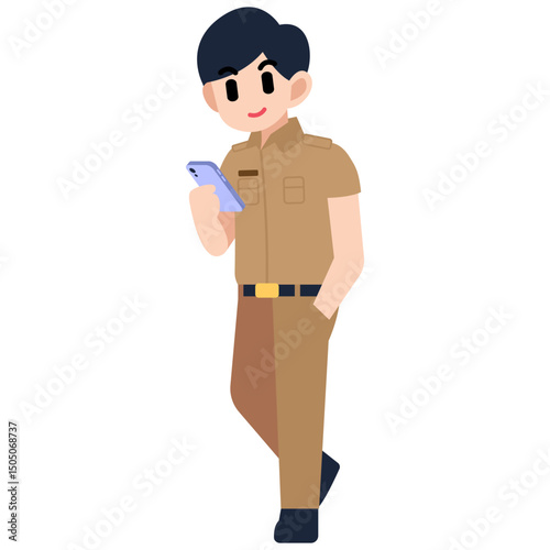 Illustration of a male civil servant looking at his smartphone