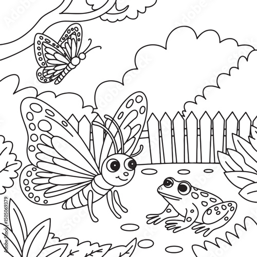 frog and butterfly line art design stock photos premium quality