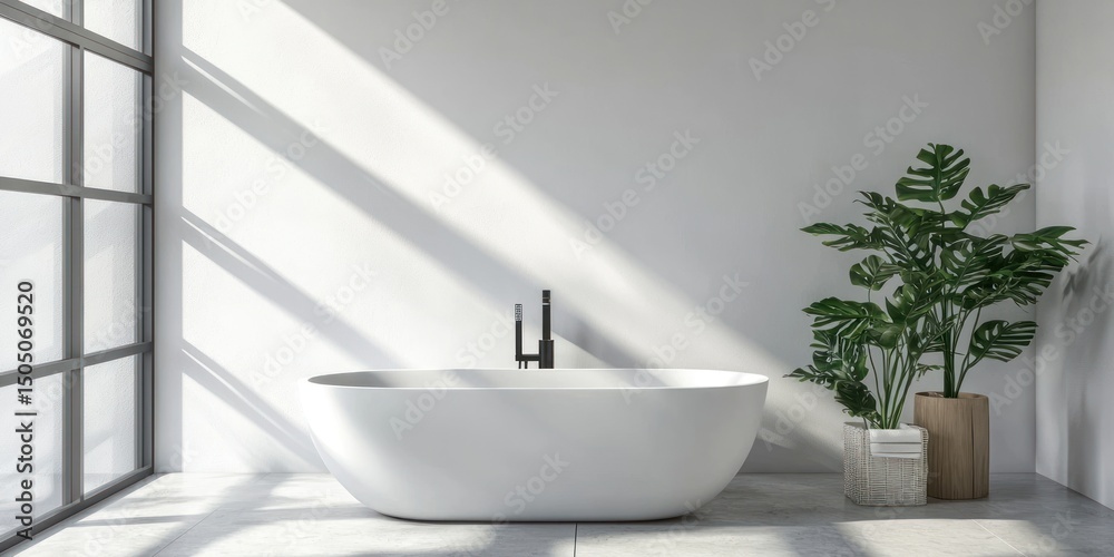 Fototapeta premium Modern round bathroom ceiling light with white finish on white background