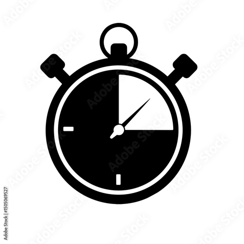 A black and white illustration of a stopwatch showing a quarter of the time elapsed.