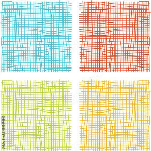 Set of colorful line fabric, thread, and burlap texture backgrounds. Thread pattern backdrop set. Square size. Vector illustration