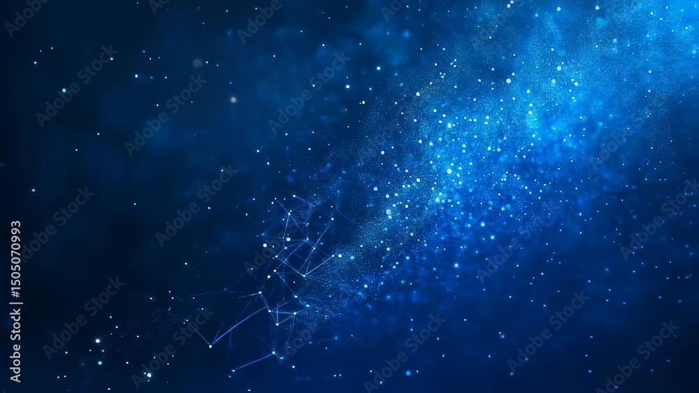 Digital network of connected lines and dots pulsing in blue space background