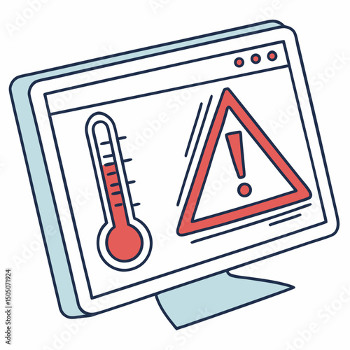 Vector illustration of overheating warning symbol on device screen, isolated on transparent background

