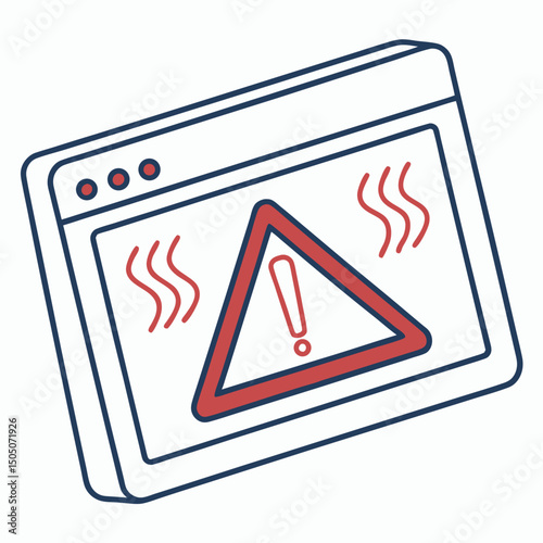 Vector illustration of overheating warning symbol on device screen, isolated on transparent background
