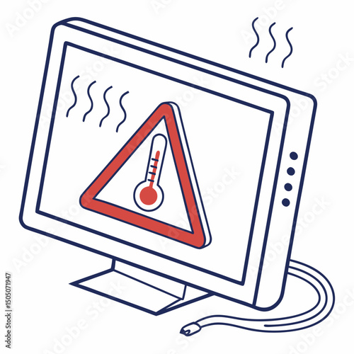 Vector illustration of overheating warning symbol on device screen, isolated on transparent background
