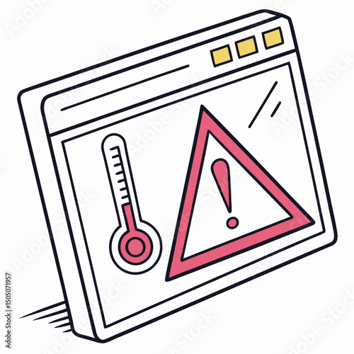 Vector illustration of overheating warning symbol on device screen, isolated on transparent background
