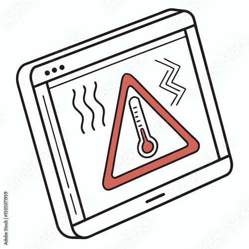 Vector illustration of overheating warning symbol on device screen, isolated on transparent background
