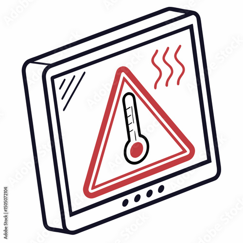 Vector illustration of overheating warning symbol on device screen, isolated on transparent background
