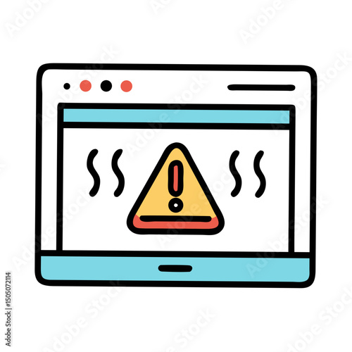 Vector illustration of overheating warning symbol on device screen, isolated on transparent background

