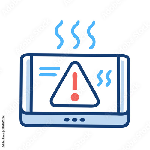 Vector illustration of overheating warning symbol on device screen, isolated on transparent background
