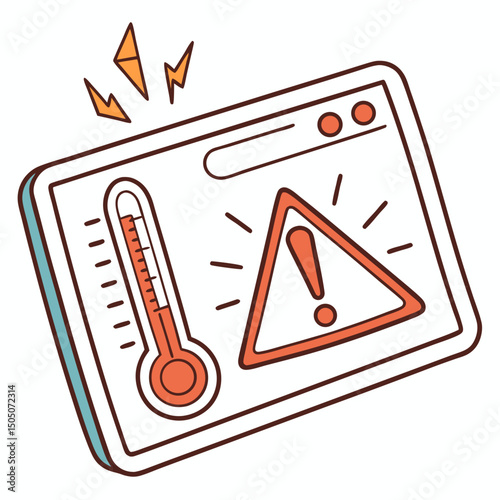 Vector illustration of overheating warning symbol on device screen, isolated on transparent background

