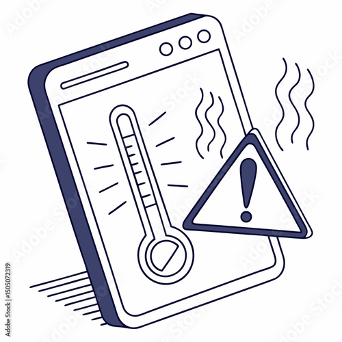 Vector illustration of overheating warning symbol on device screen, isolated on transparent background
