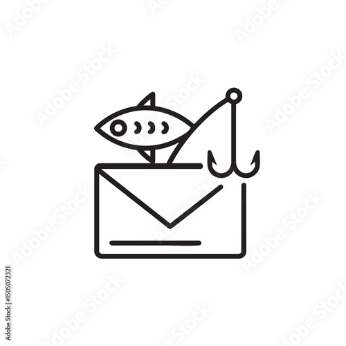 Email Phishing Symbol With Fish and Hook on White Background