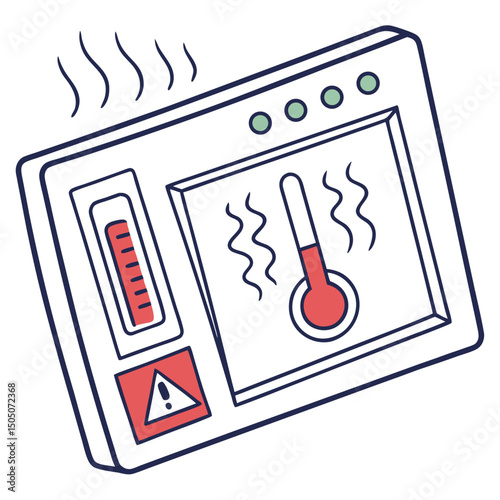 Vector illustration of overheating warning symbol on device screen, isolated on transparent background
